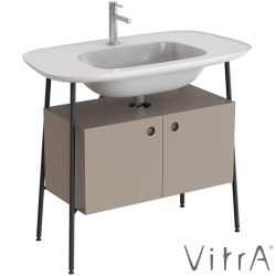 Vitra - Vitra Plural Kapaklı Etajerli Lavabo Ünitesi, 100 cm, Mat Soft Bej / Parlak Beyaz Lavabo - 80444