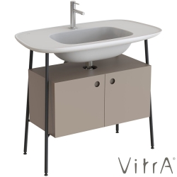 Vitra - Vitra Plural Kapaklı Etajerli Lavabo Ünitesi, 100 cm, Mat Soft Bej / Mat Beyaz Lavabo - 80445