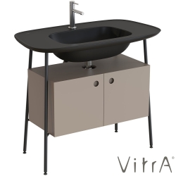 Vitra - Vitra Plural Kapaklı Etajerli Lavabo Ünitesi, 100 cm, Mat Soft Bej / Mat Siyah Lavabo - 80446