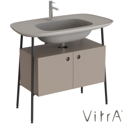 Vitra - Vitra Plural Kapaklı Etajerli Lavabo Ünitesi, 100 cm, Mat Soft Bej / Mat Taupe Lavabo - 80447