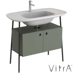 Vitra - Vitra Plural Kapaklı Etajerli Lavabo Ünitesi, 100 cm, Retro Yeşil / Mat Beyaz Lavabo - 80452