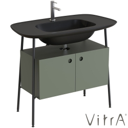 Vitra - Vitra Plural Kapaklı Etajerli Lavabo Ünitesi, 100 cm, Retro Yeşil / Mat Siyah Lavabo - 80453