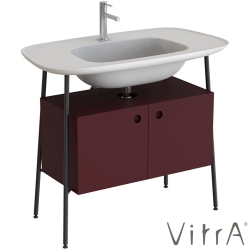 Vitra - Vitra Plural Kapaklı Etajerli Lavabo Ünitesi, 100 cm, Mat Bordo / Mat Beyaz Lavabo - 80455
