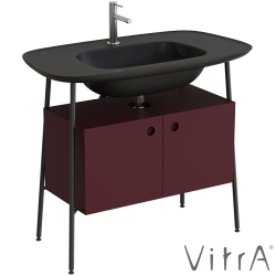 Vitra - Vitra Plural Kapaklı Etajerli Lavabo Ünitesi, 100 cm, Mat Bordo / Mat Siyah Lavabo - 80456