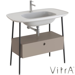 Vitra - Vitra Plural Tek Çekmeceli Etajerli Lavabo Ünitesi, 100 cm, Mat Soft Bej / Mat Beyaz Lavabo - 80458
