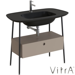 Vitra - Vitra Plural Tek Çekmeceli Etajerli Lavabo Ünitesi, 100 cm, Mat Soft Bej / Mat Siyah Lavabo - 80459