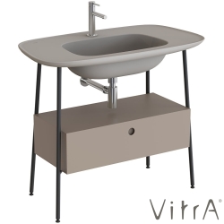 Vitra - Vitra Plural Tek Çekmeceli Etajerli Lavabo Ünitesi, 100 cm, Mat Soft Bej / Mat Taupe Lavabo - 80460