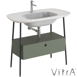 Vitra - Vitra Plural Tek Çekmeceli Etajerli Lavabo Ünitesi, 100 cm, Retro Yeşil / Parlak Beyaz Lavabo - 80462