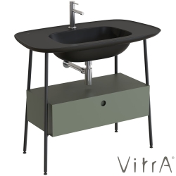 Vitra - Vitra Plural Tek Çekmeceli Etajerli Lavabo Ünitesi, 100 cm, Retro Yeşil / Mat Siyah Lavabo - 80464