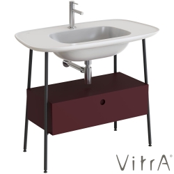 Vitra - Vitra Plural Tek Çekmeceli Etajerli Lavabo Ünitesi, 100 cm, Mat Bordo / Parlak Beyaz Lavabo - 80465