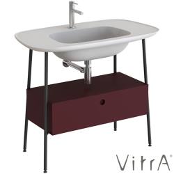 Vitra - Vitra Plural Tek Çekmeceli Etajerli Lavabo Ünitesi, 100 cm, Mat Bordo / Mat Beyaz Lavabo - 80466