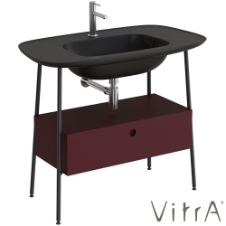 Vitra - Vitra Plural Tek Çekmeceli Etajerli Lavabo Ünitesi, 100 cm, Mat Bordo / Mat Siyah Lavabo - 80467