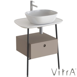 Vitra - Vitra Plural Tek Çekmeceli Serbest Yüksek Lavabo Ünitesi, 70 cm, Mat Soft Bej / Parlak Beyaz Seramik Tezgah - 80469