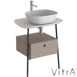 Vitra - Vitra Plural Tek Çekmeceli Serbest Yüksek Lavabo Ünitesi, 70 cm, Mat Soft Bej / Mat Beyaz Seramik Tezgah - 80470