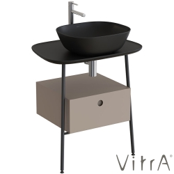 Vitra - Vitra Plural Tek Çekmeceli Serbest Yüksek Lavabo Ünitesi, 70 cm, Mat Soft Bej / Mat Siyah Seramik Tezgah - 80471