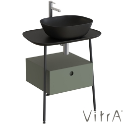 Vitra - Vitra Plural Tek Çekmeceli Serbest Yüksek Lavabo Ünitesi, 70 cm, Retro Yeşil / Mat Siyah Seramik Tezgah - 80474