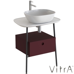 Vitra - Vitra Plural Tek Çekmeceli Serbest Yüksek Lavabo Ünitesi, 70 cm, Mat Bordo / Parlak Beyaz Seramik Tezgah - 80475