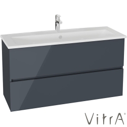 Vitra - Vitra Mia Plus Square Çift Çekmeceli Lavabo Dolabı, Tek Armatür Delikli Lavabolu, 120 cm, Parlak Antrasit - 80583
