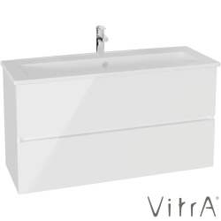 Vitra - Vitra Mia Plus Square Çift Çekmeceli Lavabo Dolabı, Tek Armatür Delikli Lavabolu, 120 cm, Parlak Beyaz - 80584