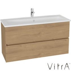 Vitra - Vitra Mia Plus Square Çift Çekmeceli Lavabo Dolabı, Tek Armatür Delikli Lavabolu, 120 cm, Altın Meşe - 80585