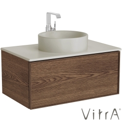 Vitra - Vitra Metropole Edge Lavabo Dolabı, Tek Çekmeceli, Mat Kum Beji Çanak Lavabo ve Seramik Tezgahlı, 80 cm, Ceviz