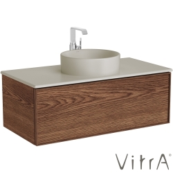 Vitra - Vitra Metropole Edge Lavabo Dolabı, Tek Çekmeceli, Mat Kum Beji Çanak Lavabo ve Seramik Tezgahlı, 100 cm, Ceviz