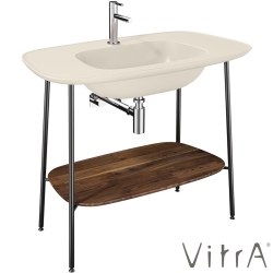 Vitra - VitrA Plural Etajerli Lavabo Ünitesi, 100 cm, Koyu Meşe / Mat Kum Beji Lavabo