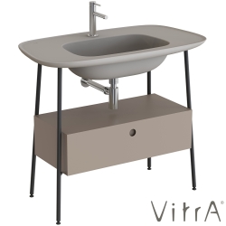 Vitra - Vitra Plural Tek Çekmeceli Etajerli Lavabo Ünitesi, 100 cm, Mat Soft Bej / Mat Kum Beji Lavabo