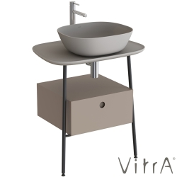 Vitra - Vitra Plural Tek Çekmeceli Serbest Yüksek Lavabo Ünitesi, 70 cm, Mat Soft Bej / Mat Kum Beji Seramik Tezgah