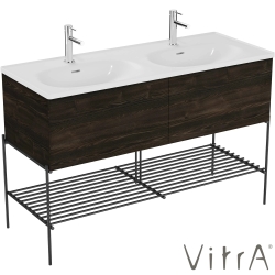 Vitra - VitrA Equal 2 Çekmeceli Lavabo Dolabı Çift Hazneli Lavabolu, 130 cm, Metal Ayaklı, Karaağaç