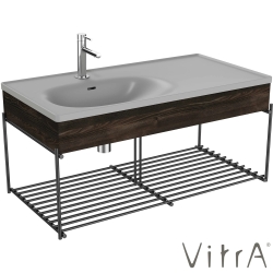 Vitra - VitrA Equal Gri Lavabo Ünitesi Asimetrik Lavabolu, Raflı, 100 cm, Karaağaç - 81124