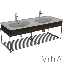 Vitra - VitrA Equal Gri Lavabo Ünitesi Çift Gözlü Lavabolu, Raflı, 130 cm, Karaağaç - 81127
