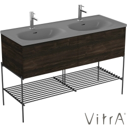 Vitra - VitrA Equal 2 Çekmeceli Lavabo Dolabı Çift Hazneli Gri Lavabolu, 130 cm, Metal Ayaklı, Karaağaç - 81129