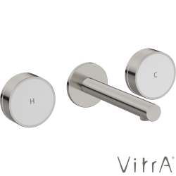 Vitra - VitrA Origin Aura Ankastre Lavabo Bataryası, Fırçalı Nikel/Beyaz Cam (Sıva Üstü Grubu)