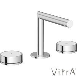 Vitra - VitrA Origin Aura Ankastre Lavabo Bataryası, Krom/Beyaz Cam (3 Delikli Lavabolar için)