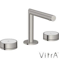 Vitra - VitrA Origin Aura Ankastre Lavabo Bataryası (3 Delikli Lavabolar için), Fırçalı Nikel/Beyaz Cam