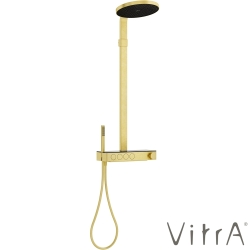 Vitra - Vitra Prime Round 300 Duş Kolonu ve Termostatik Banyo Bataryası Sistemi, Fırçalı Altın - A4731325